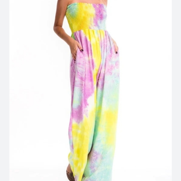 CY Pants - CY Vibrant Tie Dye Wide Leg Jumpsuit Size Large